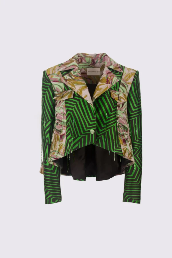 Green jacquard patchwork jacket