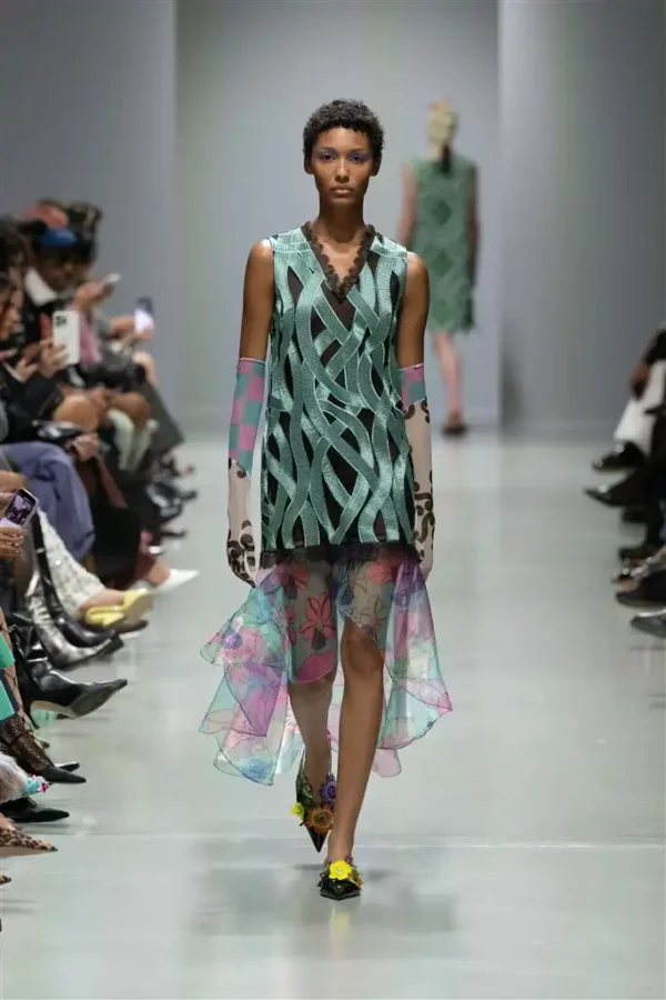 İrregular Striped Floral Print  Splice Sleeveless Dress