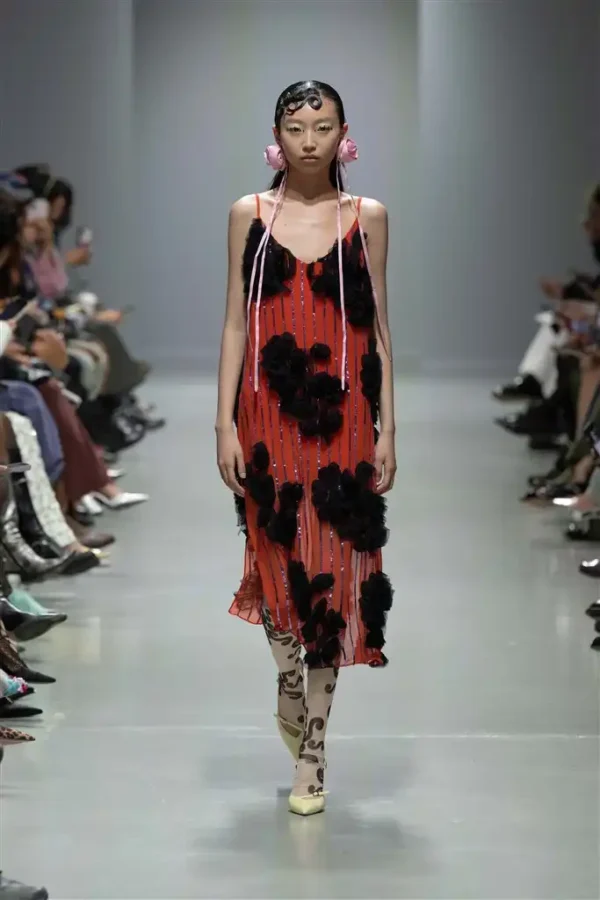 Floral Stitched Striped Embroidery Dress